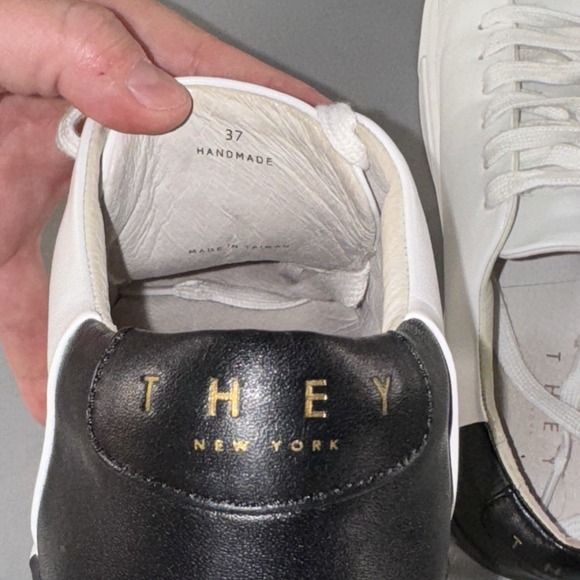 THEY New York White And Black Leather Sneakers Size 37 Handmade - Picture 6 of 9